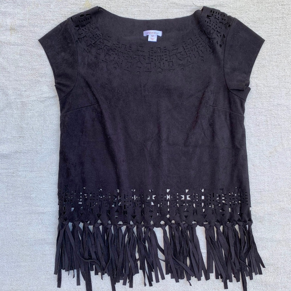 Black Suede Bohemian Short Sleeve Top